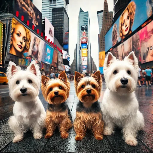 Happy dogs playing in a park.